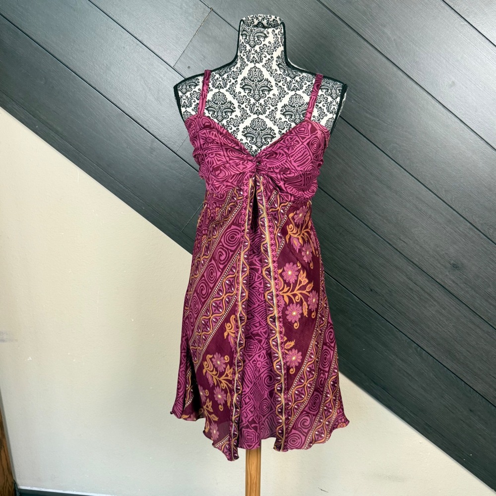 India Boutique Y2K Boho Split Front Babydoll Dress S/M Purple Floral Fairycore